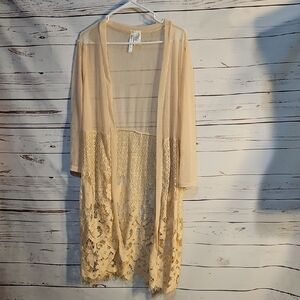 Forgotten Grace XL Duster Cardigan‎ Lace Trim Sheer Lightweight Cover Up